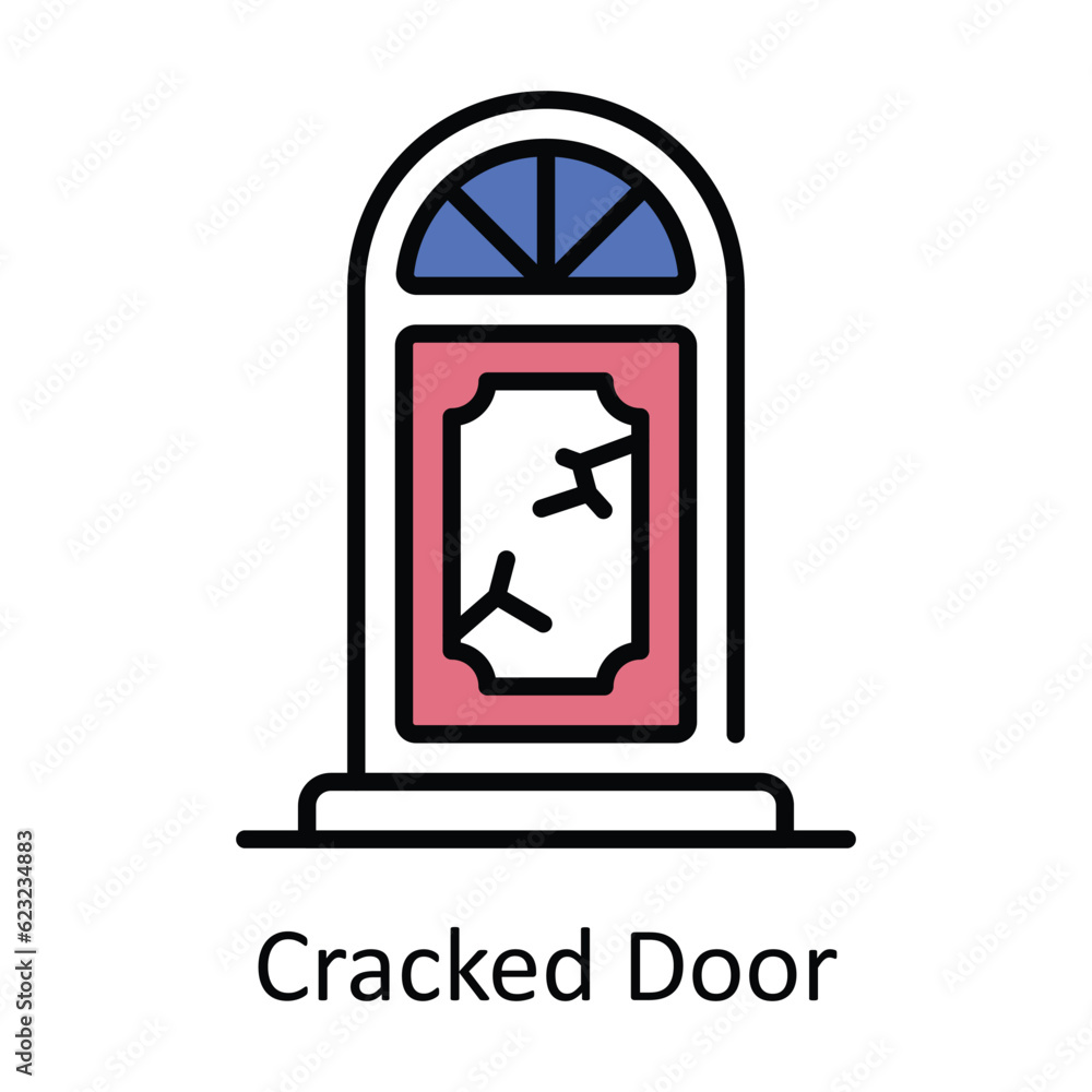Cracked Door Filled Outline Icon Design illustration. Home Repair And Maintenance Symbol on White background EPS 10 File