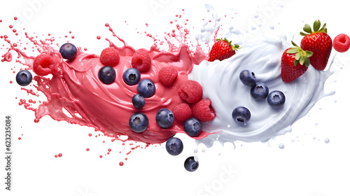 Against a backdrop of pure white, the swirl of yogurt and the burst of flavors from strawberries, blueberries, and raspberries come together in a harmonious and enticing display.