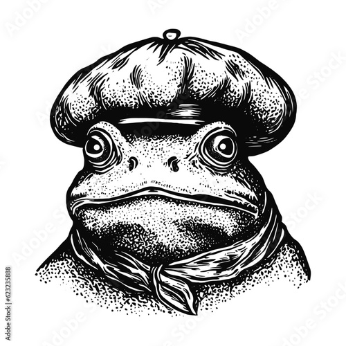 frog wearing beret sketch photo