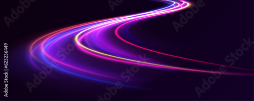 High speed effect motion blur night lights in blue and red colors, abstract flash perspective road glow streaks long time exposure vector set on transparent background	