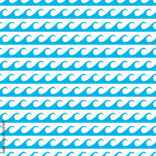 Wave pattern, sea or ocean blue ripple lines on seamless background, vector water wavy curves. Wave pattern of tide ripples, aqua zigzag with surf curls, nautical seamless ornament or tile pattern