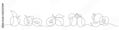 One line graphic clip art with plums in vector