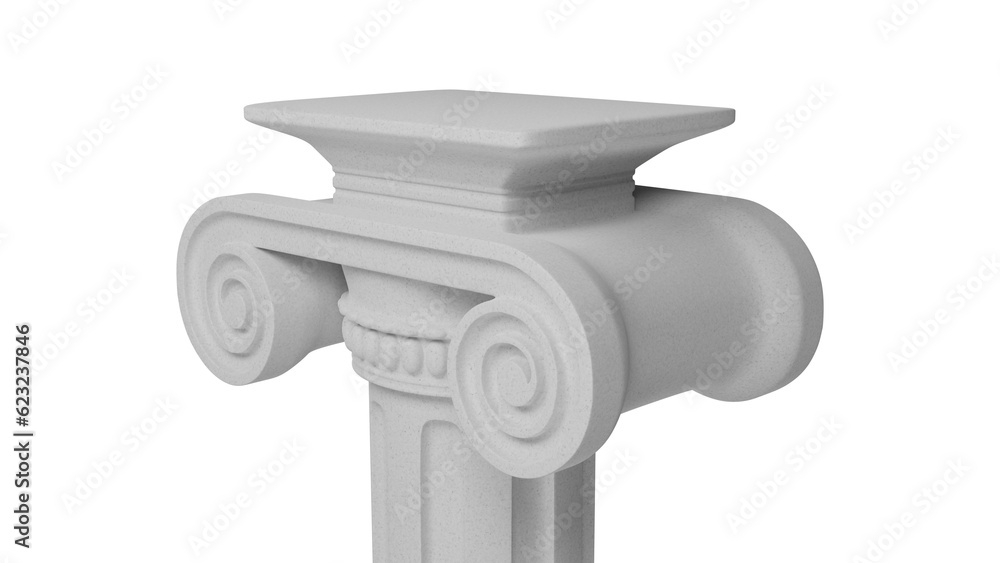 Classic marble ionic column pillar isolated on white and transparent background. Column concept. 3D render Classic marble ionic column pillar isolated on white and transparent background. Column concept. 3D render