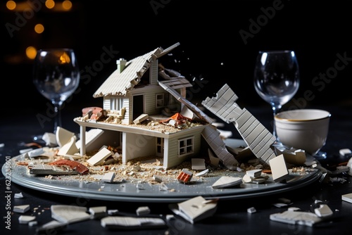 Print op canvas destroyed house model.