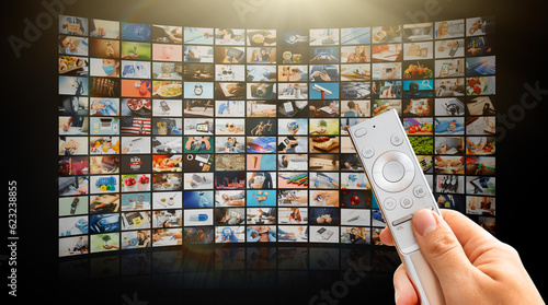 Stampa su tela Multimedia video concept on media wall, TV stream