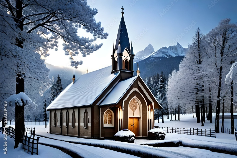 church in the snow   generated by AI technology 