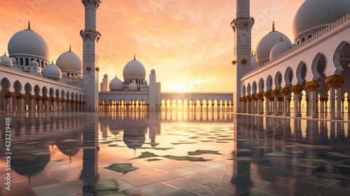 Sheikh Zayed Grand Mosque at sunse Generative AI