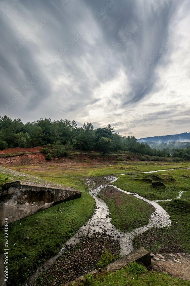 Horizon clouds with mountains and woods Horizon clouds with mountains and woods
