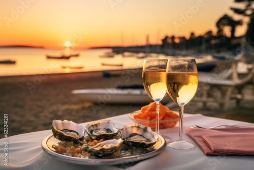 Seafood dinner at the Mediterranean coast photo