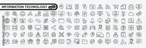 Information technology thin line icons set. Information Technology  icon collection. Programming, Network, Website, Process, Internet, Data, Technology symbol.