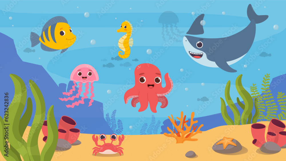 Sea bottom with animals concept