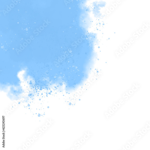 Delicate Abstract Watercolor Style Layout. Light Blue Paint Stains. No Background. Blue Irregular Stains and Splatter Print.