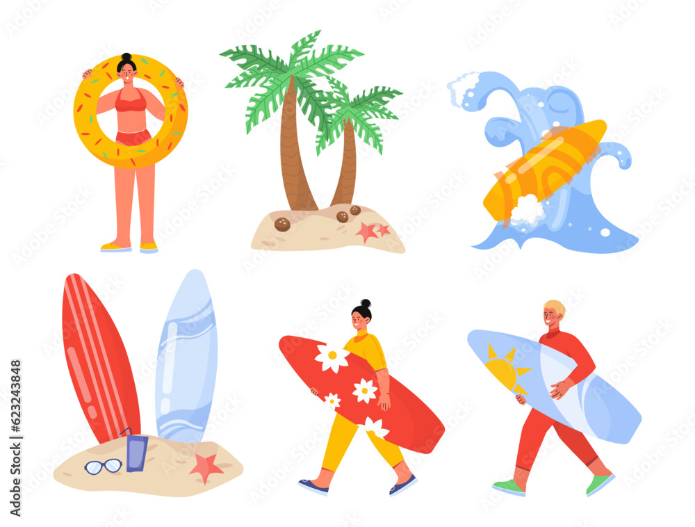 Stickers with beach elements set