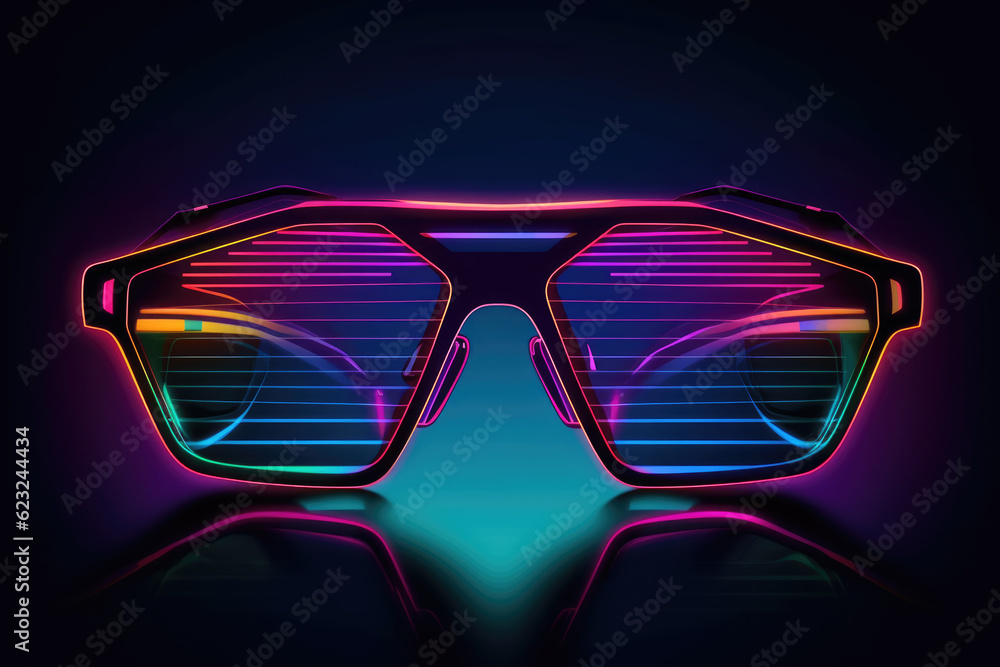 Synthwave Cyberpunk Sunglasses Illustration, Neon Bright Sunglasses Drawing Vector Shades Synthwave Cyberpunk Sunglasses Illustration, Neon Bright Sunglasses Drawing Vector Shades