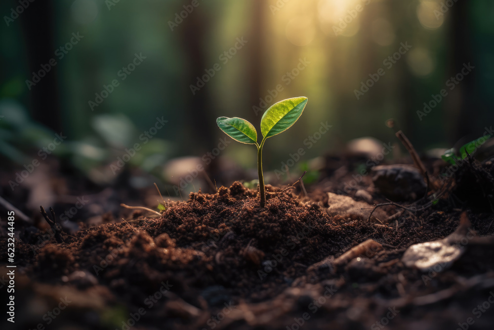 Young plant sprouting out of the dirt in the forest | plant germinating, sprout plant Young plant sprouting out of the dirt in the forest | plant germinating, sprout plant