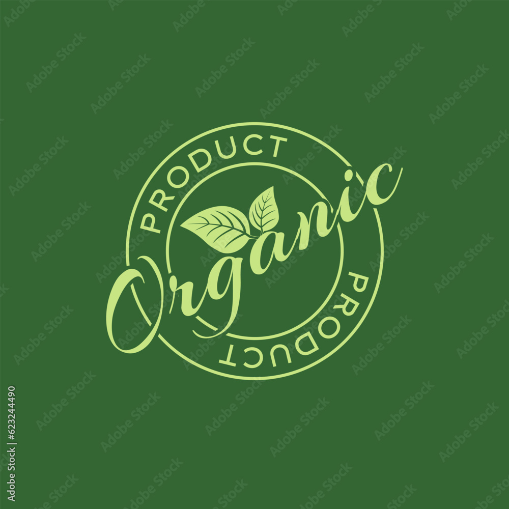 seal stamp of organic product with leaves icon over green background. colorful design. vector illustration