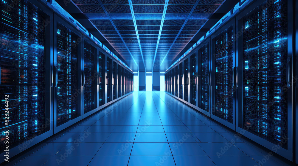 room with servers, data center room with servers, data center