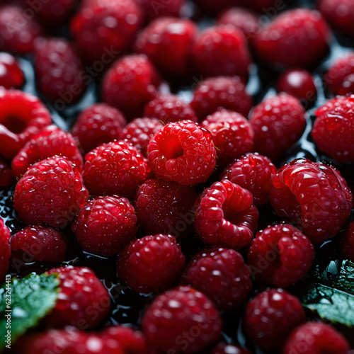 Fresh raspberries banner. Raspberry background. Close-up food photography