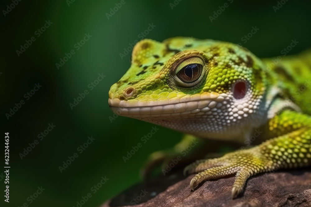 Gecko portrait close up with green background, gecko in wild Gecko portrait close up with green background, gecko in wild