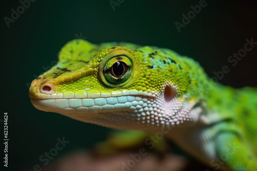 Gecko portrait close up with green background  gecko in wild