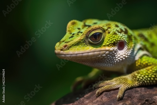 Gecko portrait close up with green background  gecko in wild