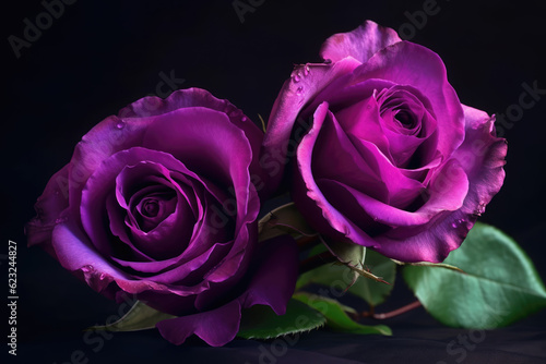 Purple rose on purple background   beautiful and rare purple roses with stem on purple backdrop