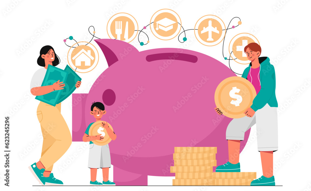 Fototapeta premium Family planning budget vector concept