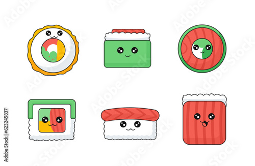Set of food in kawaii style