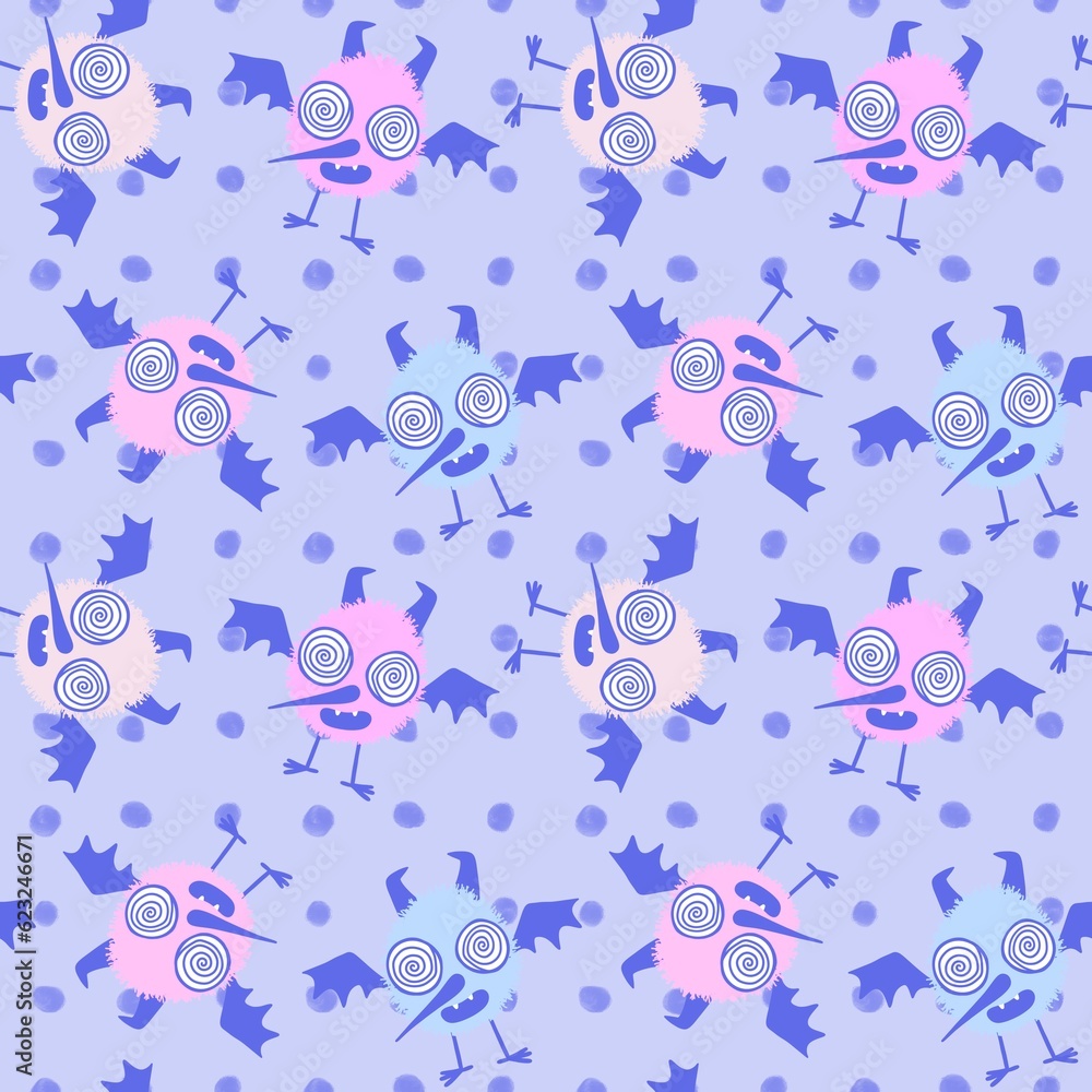 Halloween monsters birds seamless cartoon cute vampire pattern for wallpaper and fabrics and linens and wrapping Halloween monsters birds seamless cartoon cute vampire pattern for wallpaper and fabrics and linens and wrapping