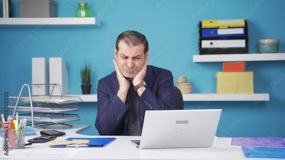 Businessman with flu has sore throat. Businessman with flu has sore throat.