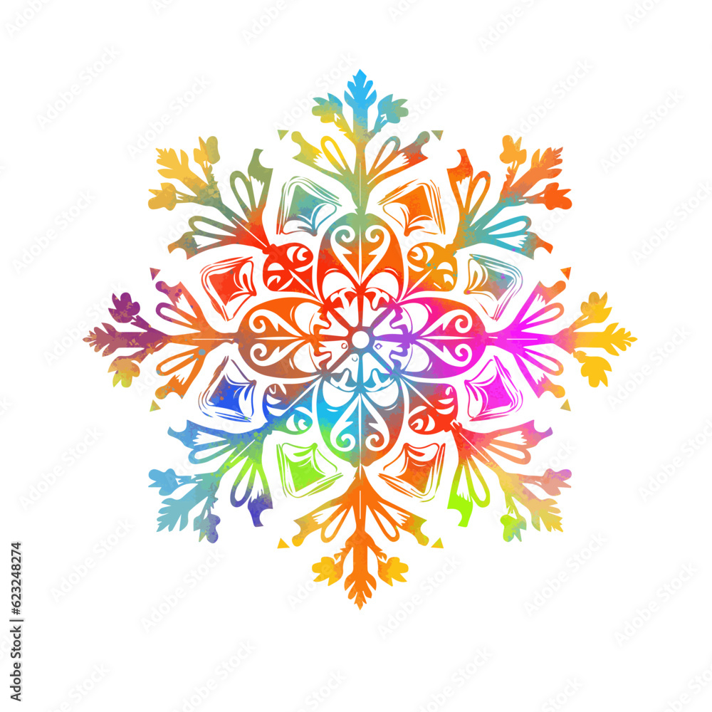 watercolor colorful snowflake. Vector illustration