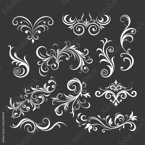 Vector Vintage Decorative Swirls, Scrolls, Floral Calligraphic Design Elements, Frames , Flourishes, Borders, Dividers. Retro Curls and Filigree Ornaments, Isolated