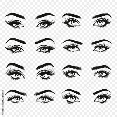 Vector Hand Drawn Woman s, Female Sexy Eyes, Perfectly Shaped Eyelashes, Eyebrows. Design Template for Business Visit Card, Logo, Advertising Mascara, Makeup, Cosmetics, Beauty Services, Salon