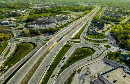 A drone view of a group of roundabouts and a highway © Ted