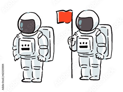 手描き風　宇宙飛行士のゆるいイラストセット