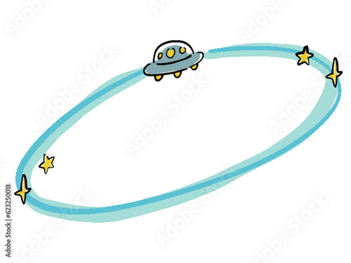 手描き風　UFOのフレームのゆるいイラスト
