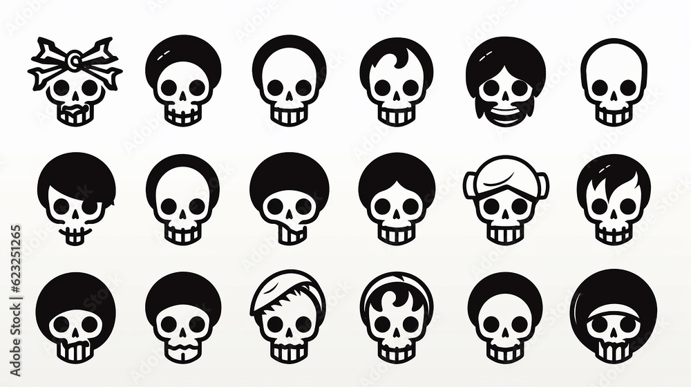 conjunto de vetor de ilustração de ícone de crânio humano bonito, símbolo de pirata conjunto de vetor de ilustração de ícone de crânio humano bonito, símbolo de pirata