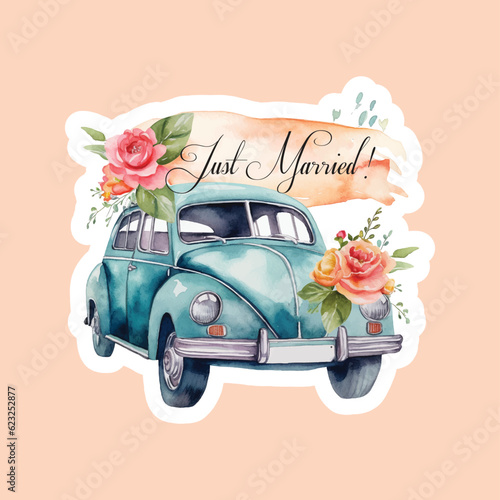 Just married sticker watercolor paint 