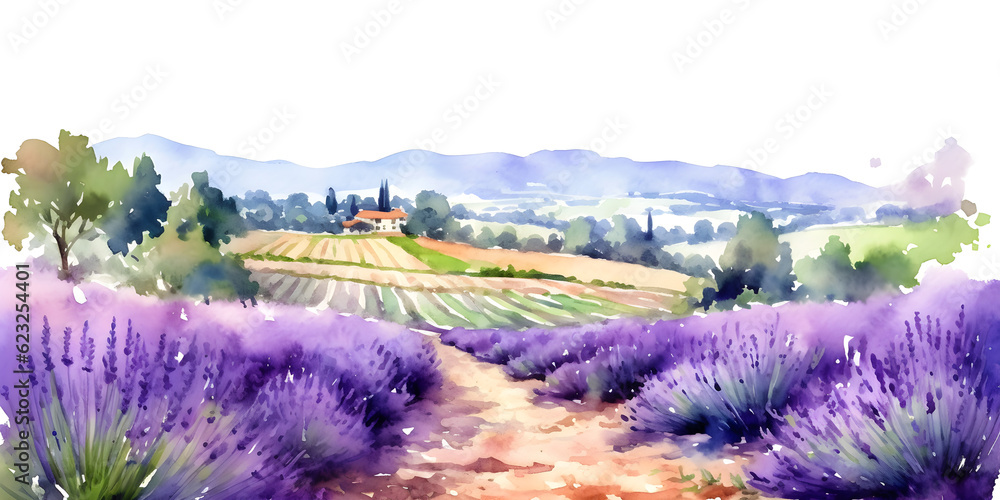 lavender field watercolor, generative ai