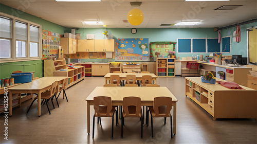 Κindergarten and Nursery School Classrooms with Children Students. Ai generative.