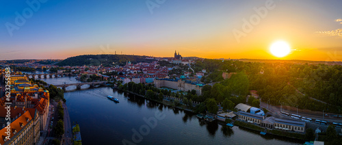 Aerial view of Prague, a capital city of the Czech Republic, is bisected by the Vltava River, Europe © Alexey Fedorenko