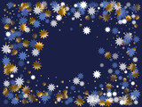 Subtle Christmas star vector background illustration. Gold blue white shiny decoration.