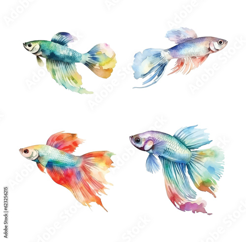Guppy fish watercolor paint collection © Florin