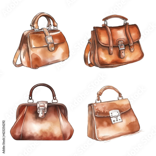 Vintage handbag watercolor paint