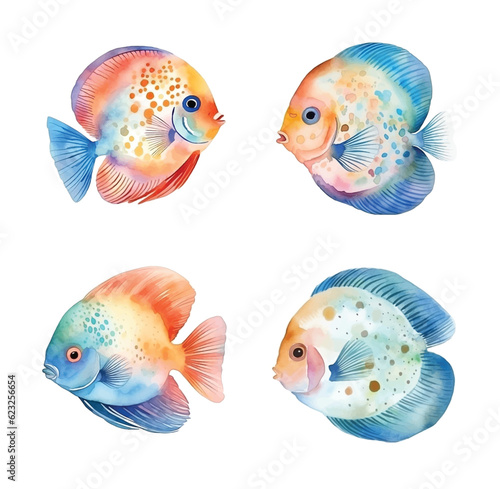 Discus Fish watercolor paint collection
