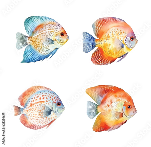 Discus Fish watercolor paint collection