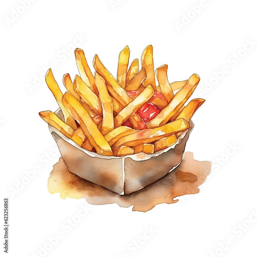 French fries watercolor paint