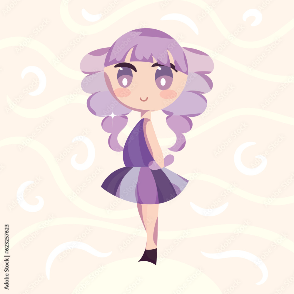 Isolated colored cute chibi female anime children hand drawn character Vector Isolated colored cute chibi female anime children hand drawn character Vector