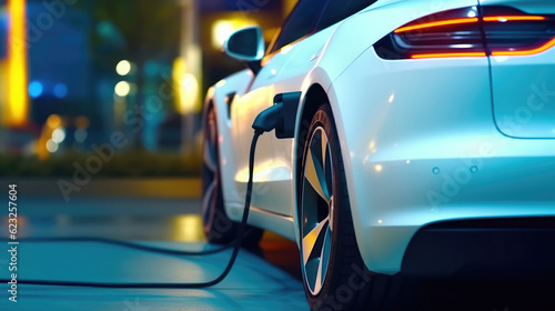 Close-up of charging an electric car at the charging station © didiksaputra