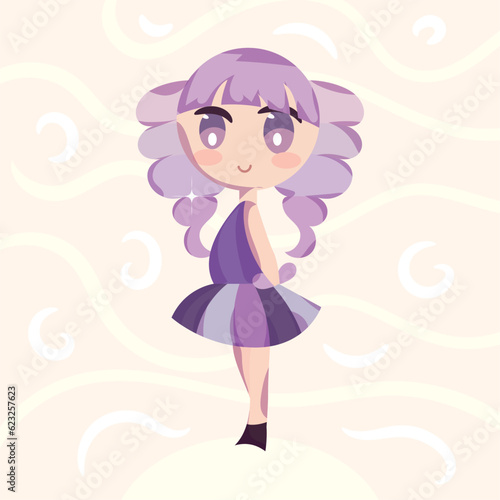 Isolated colored cute chibi female anime children hand drawn character Vector